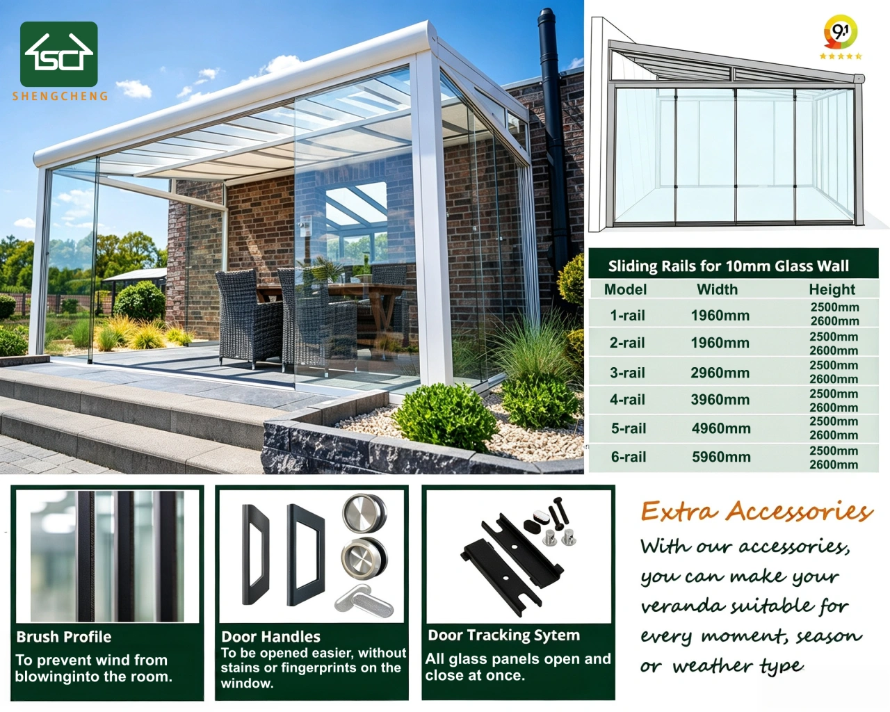 Wall‑Mounted Aluminum Veranda Sunroom