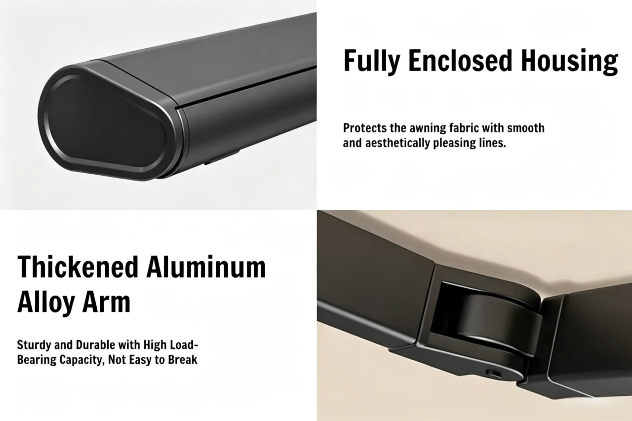 Thickened Aluminum Alloy Arm Fully Enclosed Cassette Housing for Retractable Awning