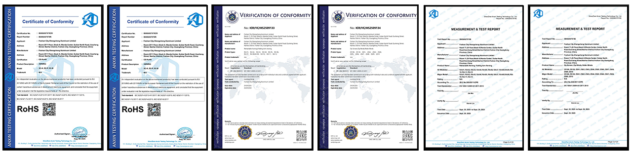 Sunshade product certificate