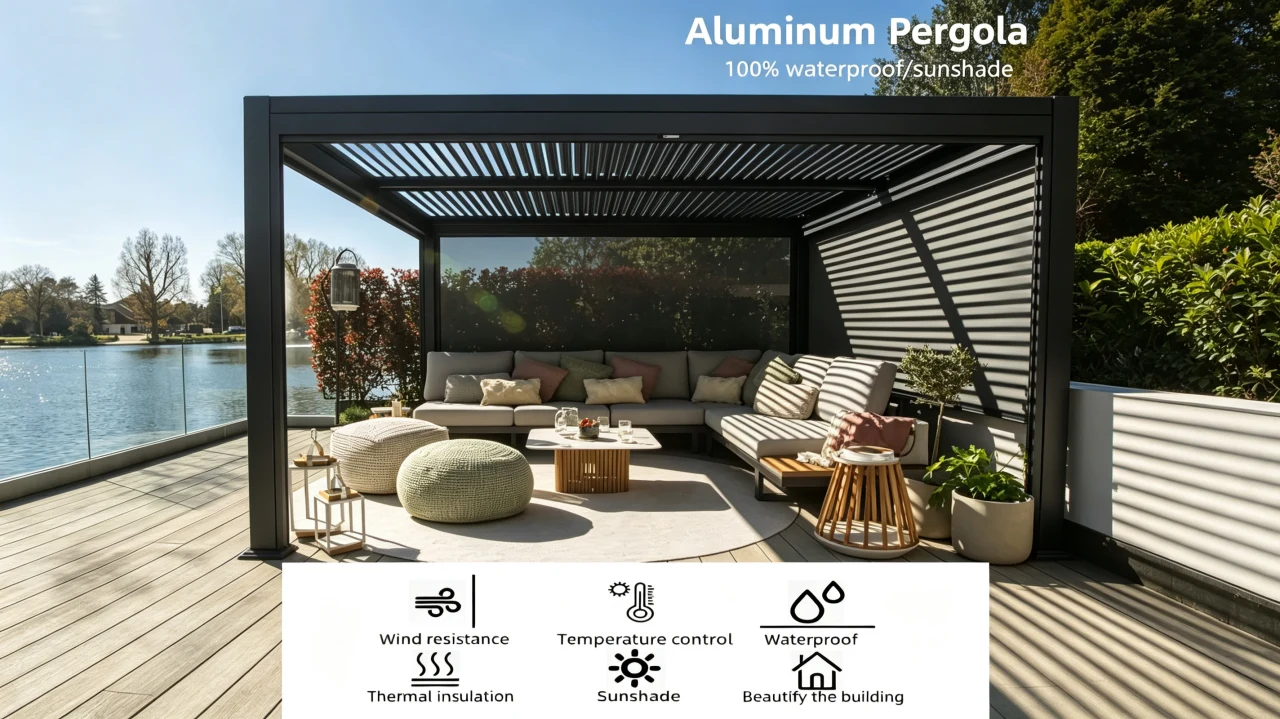 motorized louvered aluminum pergola