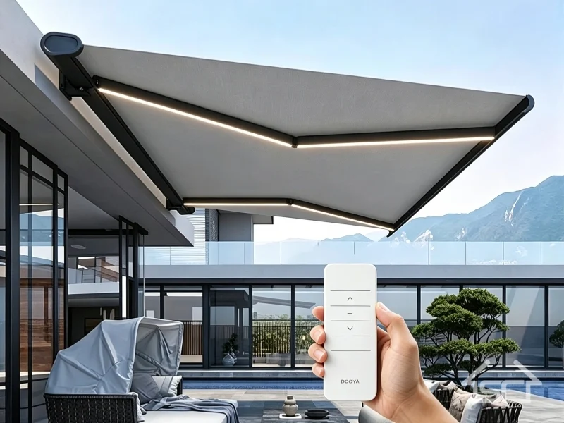 Full Cassette Awning, Electric Motorized Retractable Patio Awning, Outdoor Folding Arm Canopy Shade